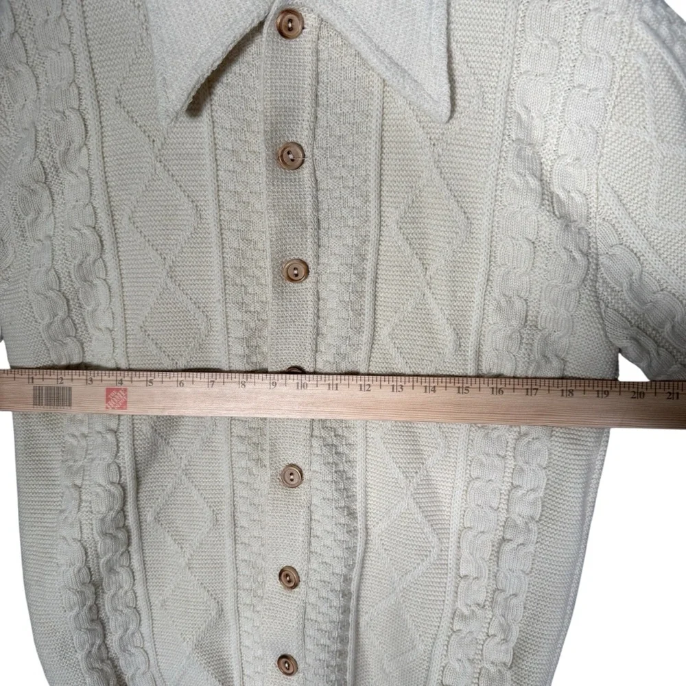 Vintage Jantzen Women's 100% Wool Cream Cable Knit Cardigan Sweater Fisherman L - Picture 6 of 8